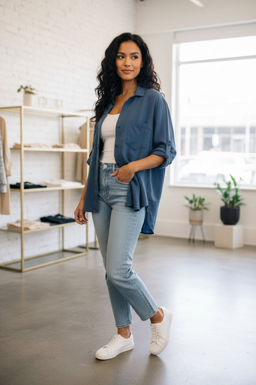 Split Back Button Down