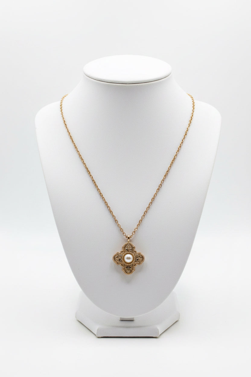Small Chunky Pearl on Cross Pendant Necklace
