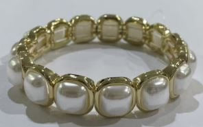GOLD RECTANGULAR WITH PEARL STRETCH BRACELET