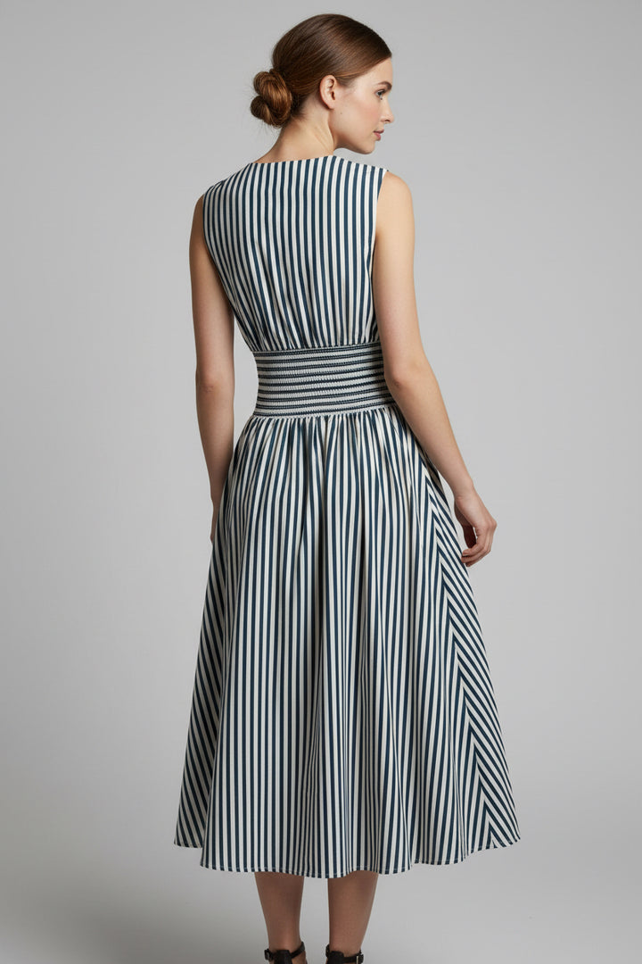 SLEEVELESS VERTICAL STRIPES ZIPPERED DRESS
