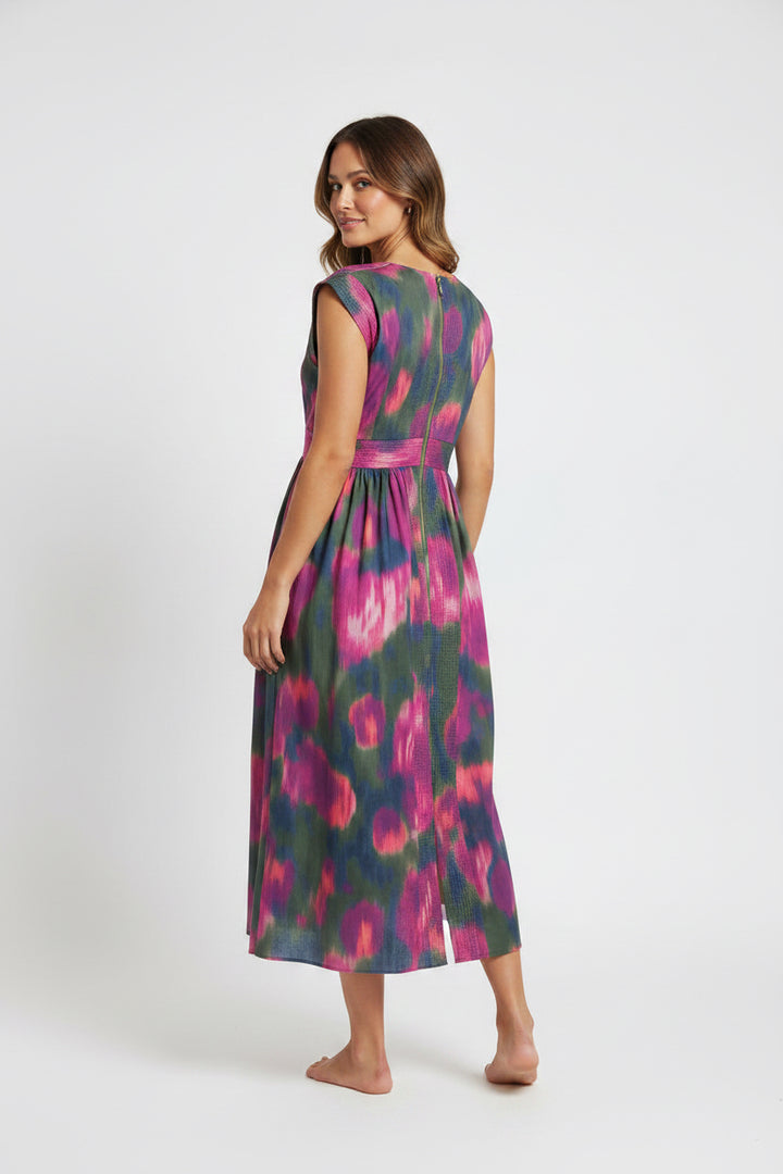 CAP SLEEVE FRONT ZIPPER MIDI DRESS