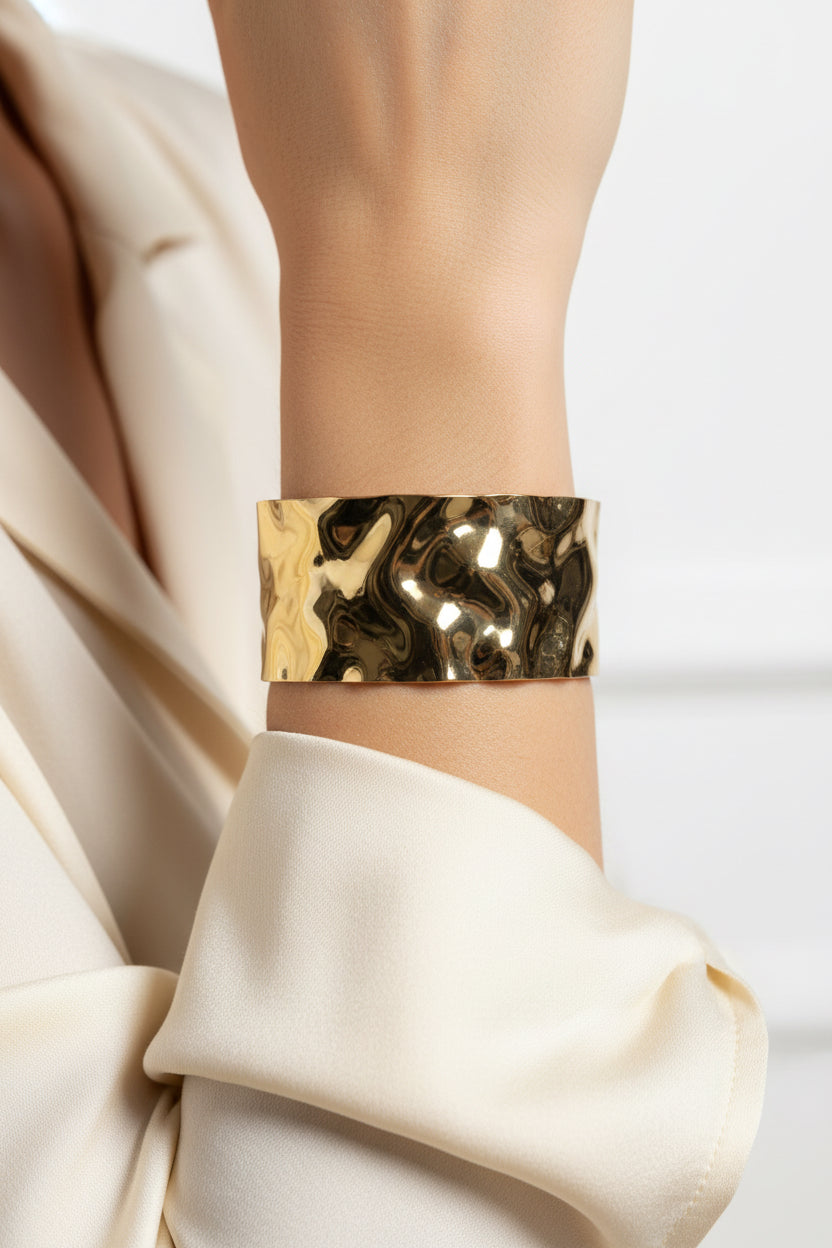 STAINLESS STEEL HAMMERED 1.25" CUFF BRACELET