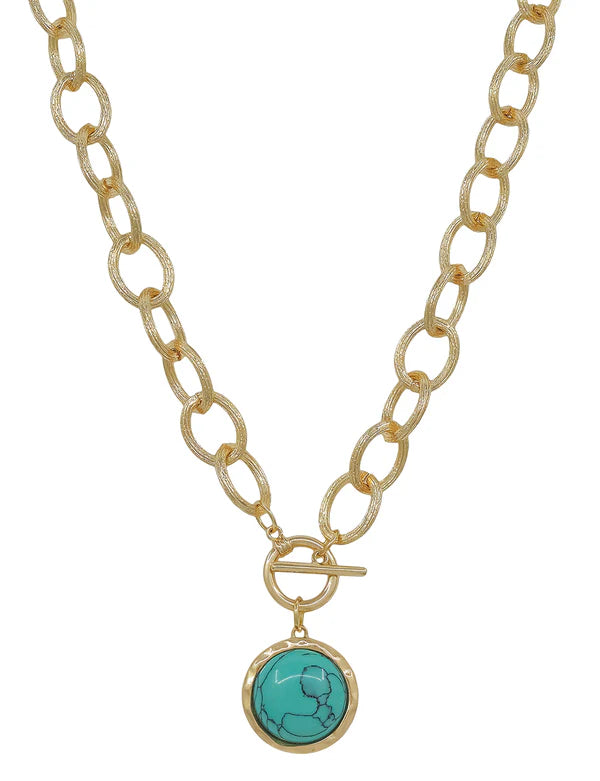 CHUNKY CHAIN WIH TURQUOISE CIRCLE STONE