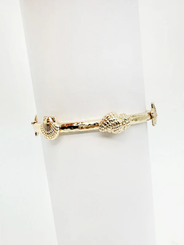 GOLD HAMMERED STRETCH BRACELET WITH SHELL ACCENTS