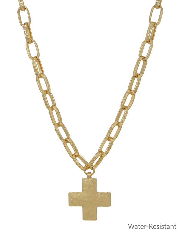 OPEN CHAIN WITH HAMMERED CROSS 16"-18" NECKLACE
