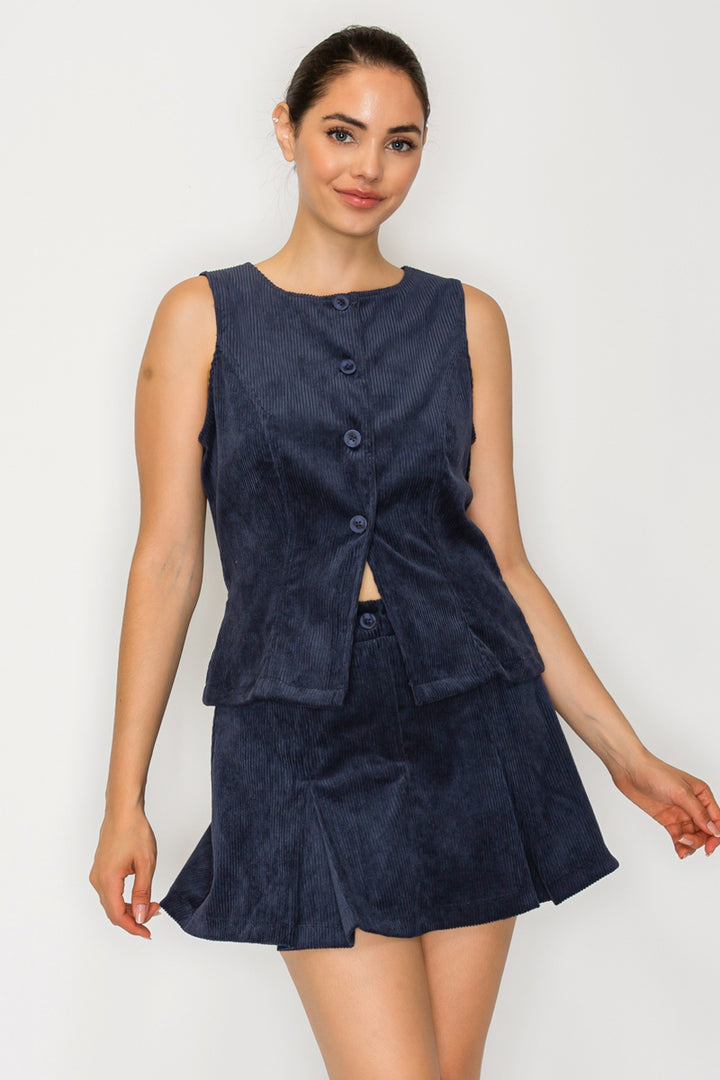 Round Neck Corduroy Vest Top