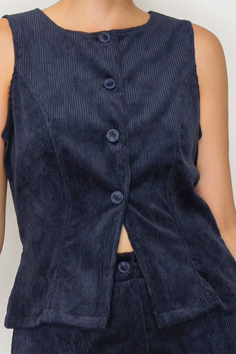 Round Neck Corduroy Vest Top