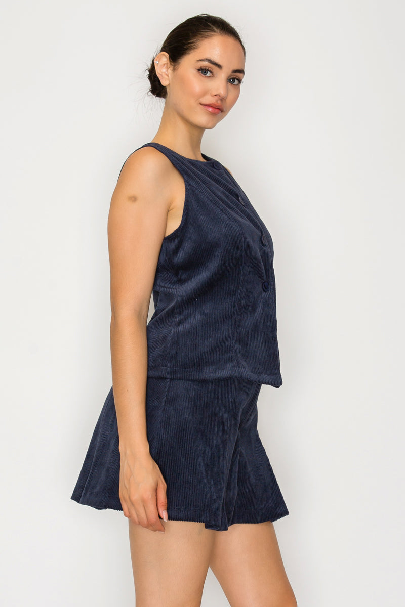 Round Neck Corduroy Vest Top