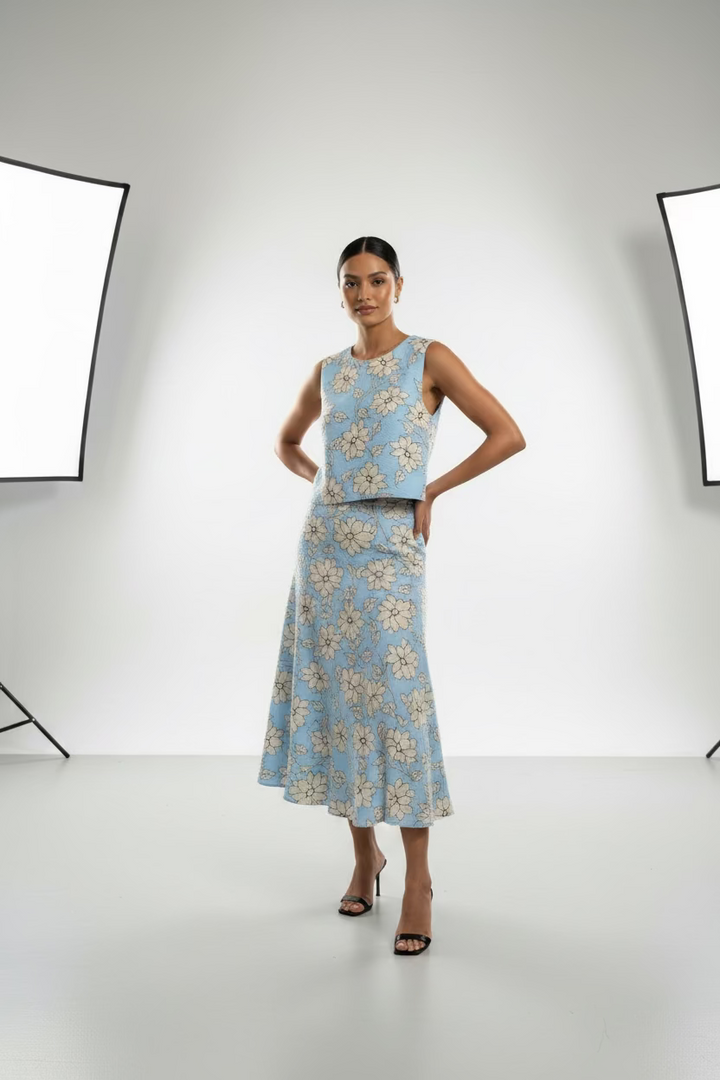 FLORAL PRINT CINCHED SKIRT