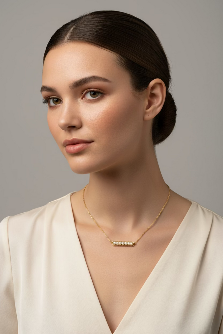 Gold Bar White Freshwater Pearl Necklace