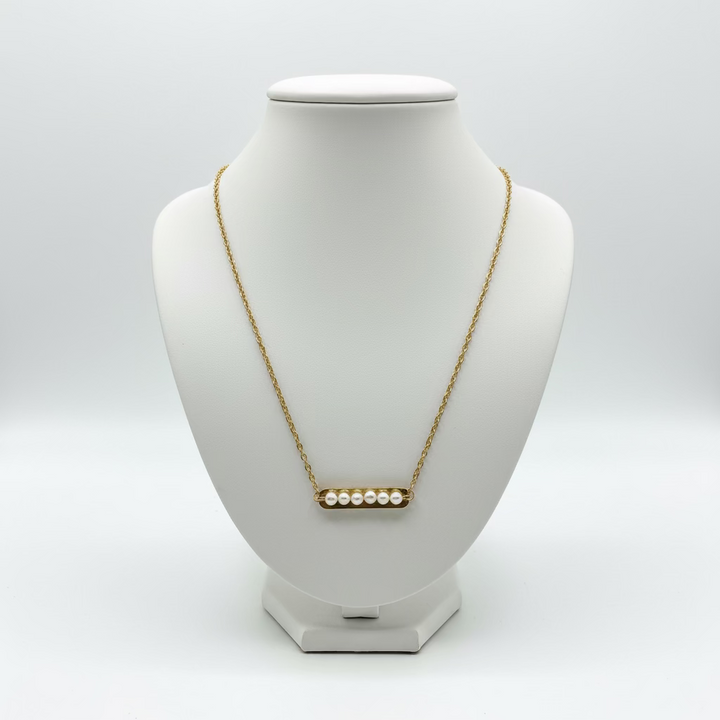 Gold Bar White Freshwater Pearl Necklace