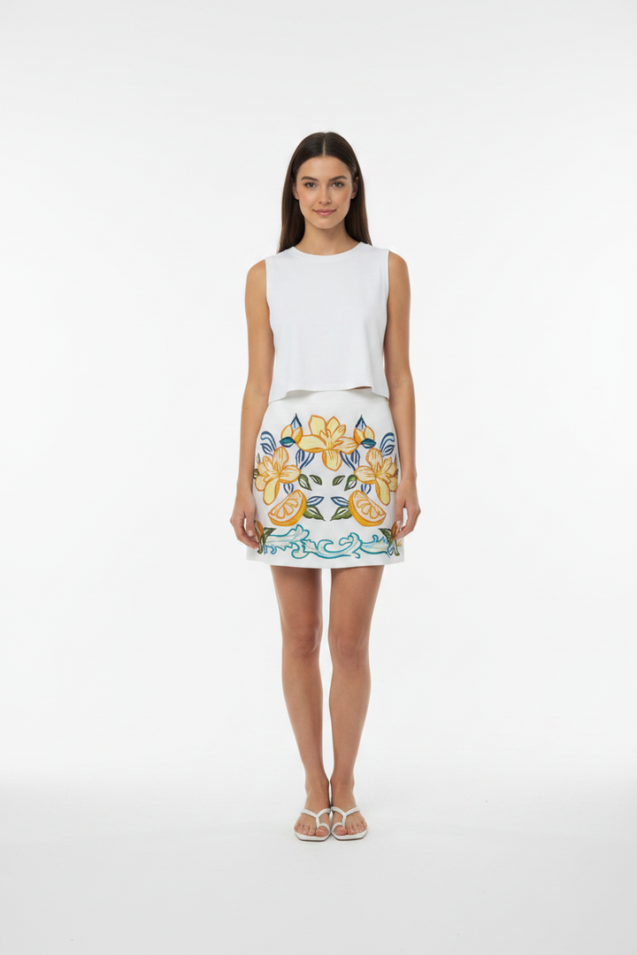 LEMON AND FLOWERS EMB SKIRT