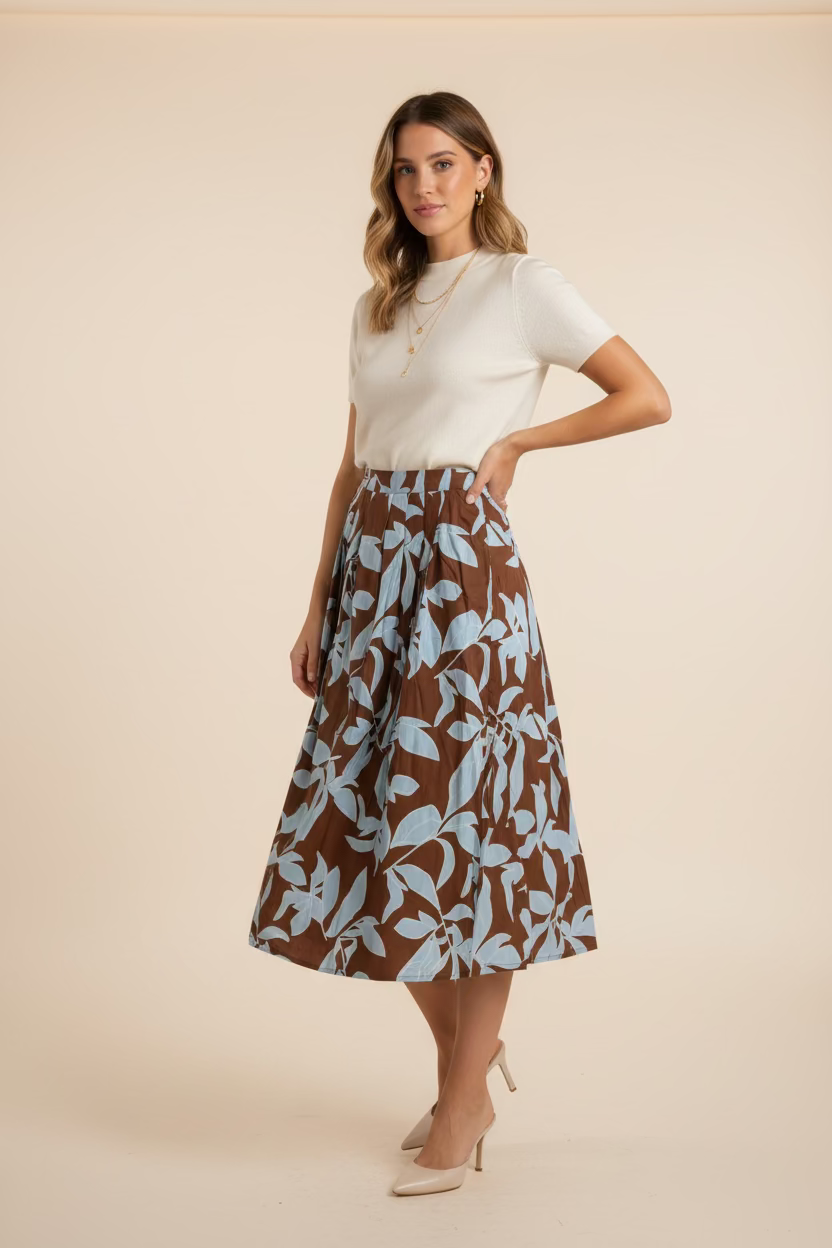 BACK ELASTIC MIDI SKIRT