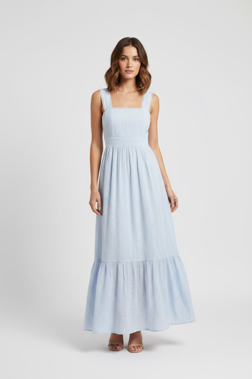 SCALLOP AND EMBROIDERED DETAIL MAXI DRESS
