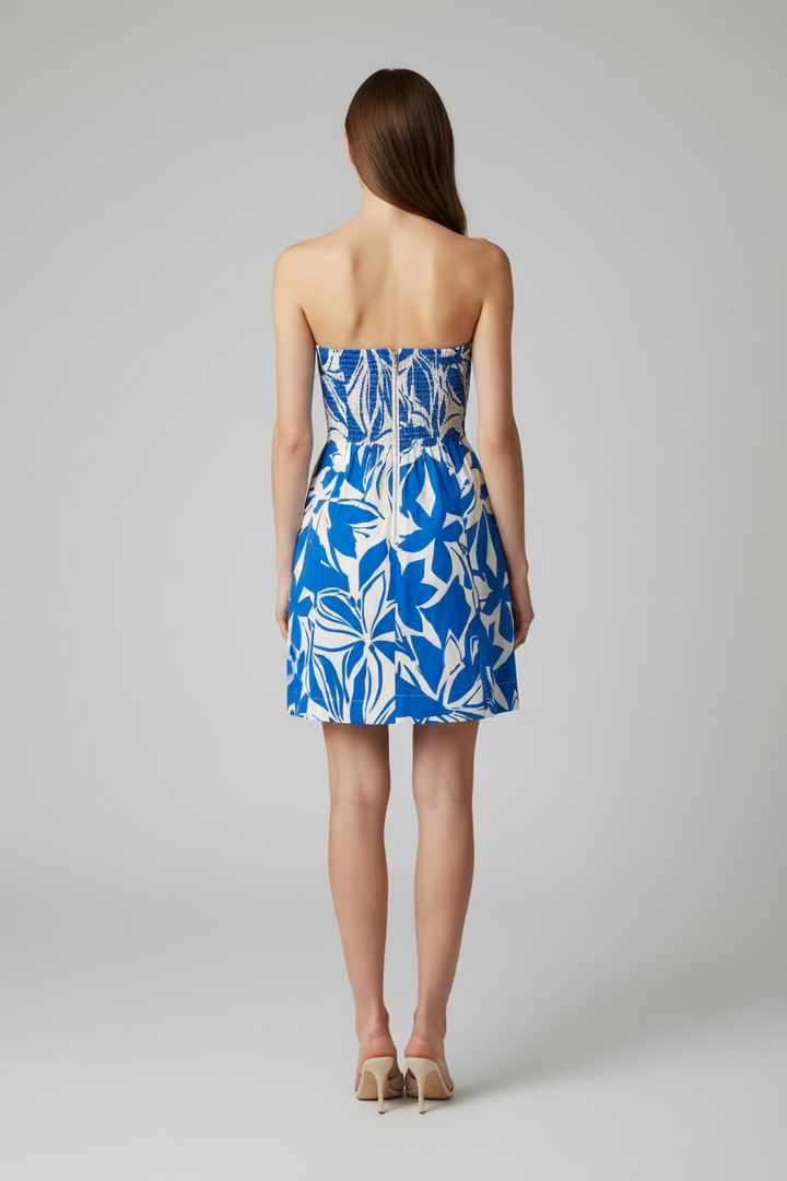 STRAPLESS SQUARE NECKLINE FRONT BUTTON MINI DRESS