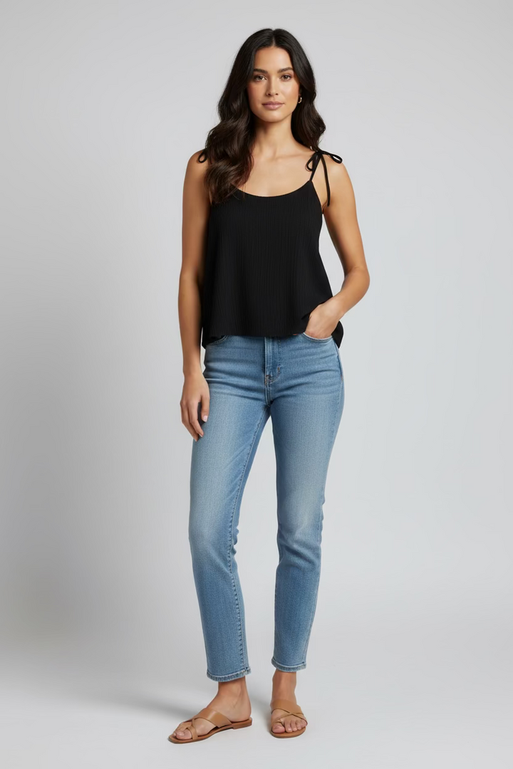 TIE STRAP WOVEN TANK TOP