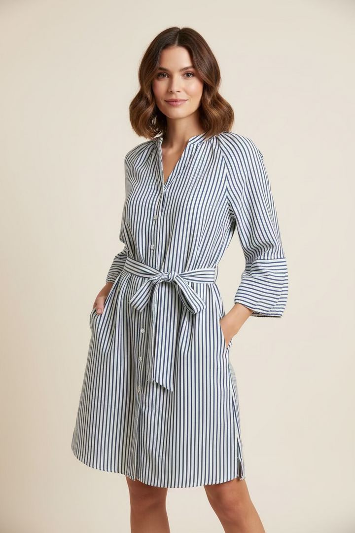 BUTTON DOWN 3/4 SLEEVES DRESS WITH BELT