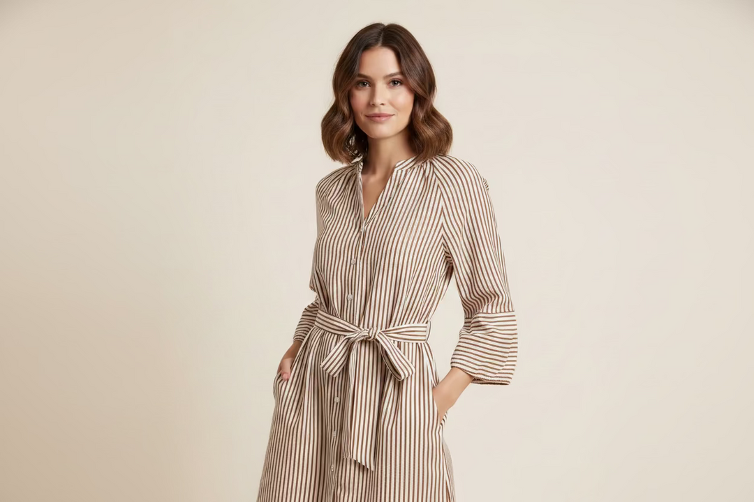 BUTTON DOWN 3/4 SLEEVES DRESS WITH BELT