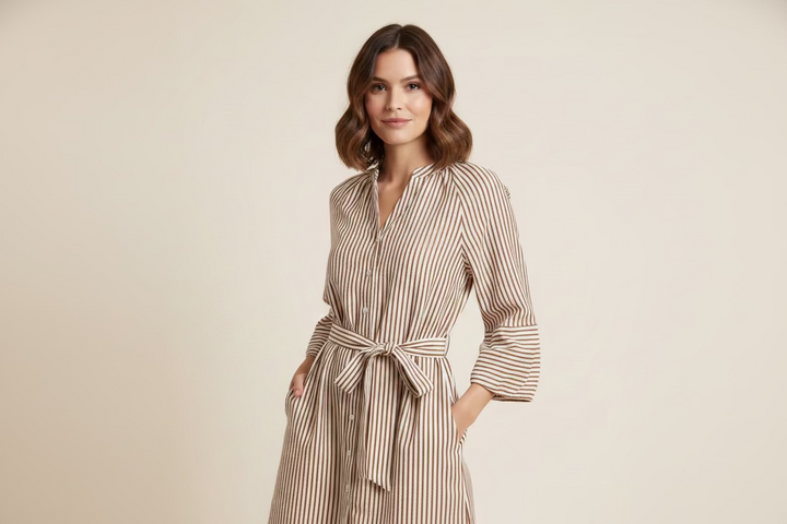 BUTTON DOWN 3/4 SLEEVES DRESS WITH BELT