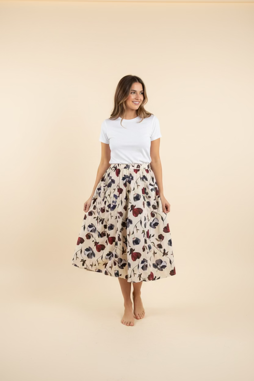 ELASTIC WAIST PANELED SKIRT