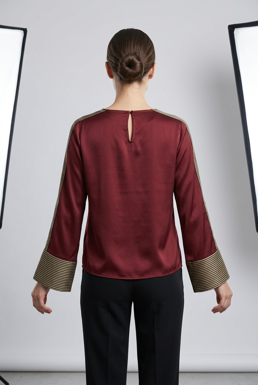 SATIN LONG SLEEVE TOP WITH STRIPE DETAIL
