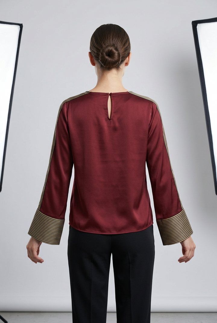 SATIN LONG SLEEVE TOP WITH STRIPE DETAIL