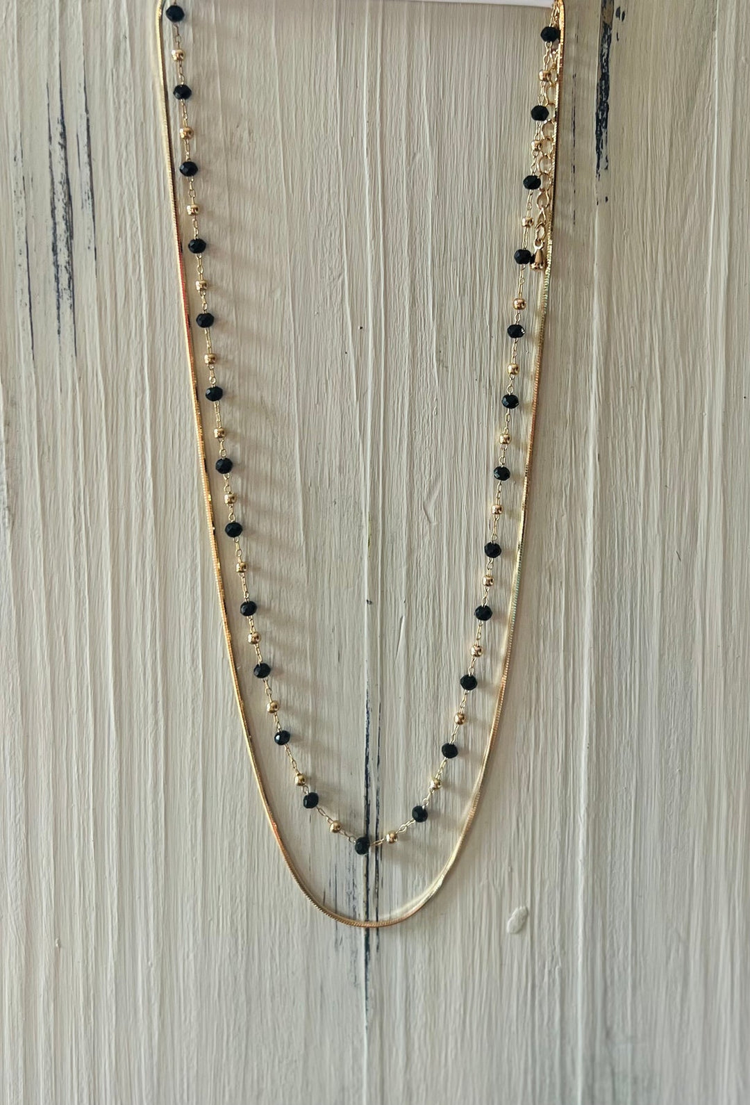 Gold Chain with Black Crystals Layered Necklace