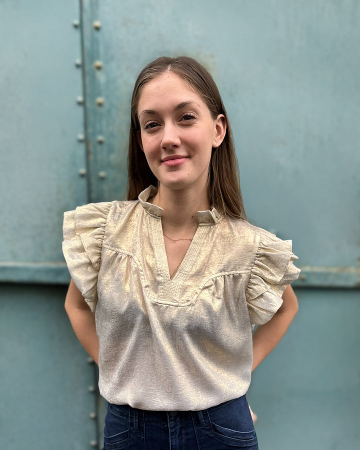 Flutter Sleeve Shimmery V-neck Top