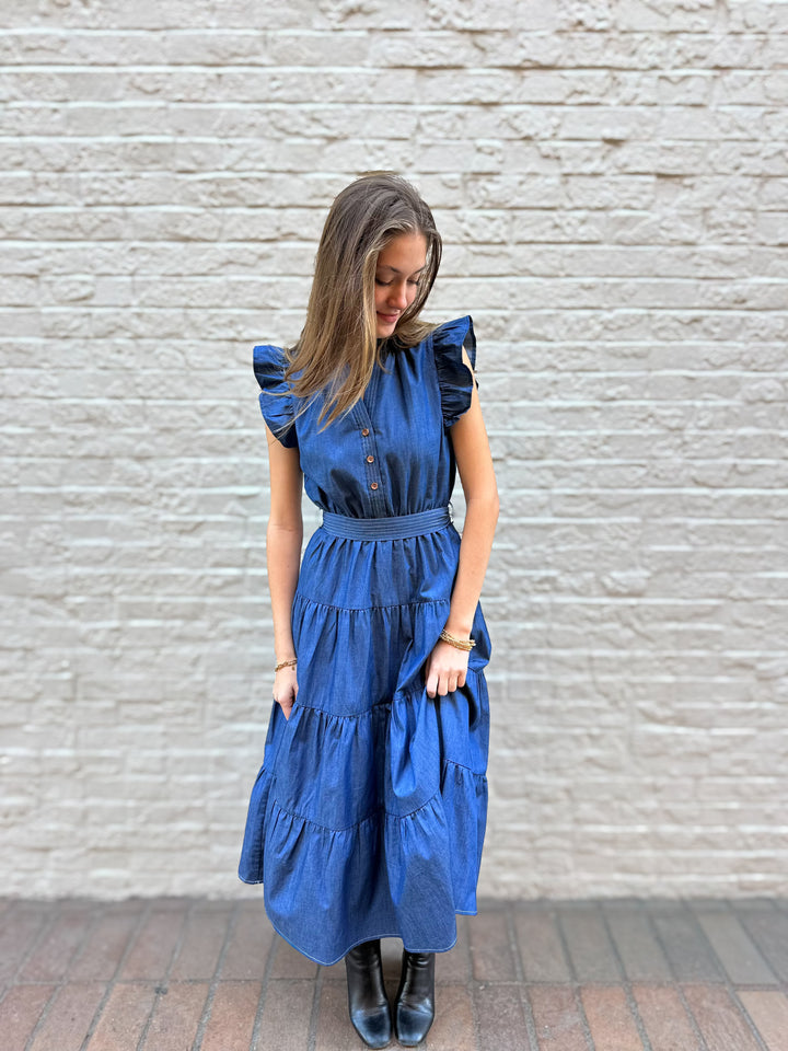 Ruffle Sleeve Denim Dress
