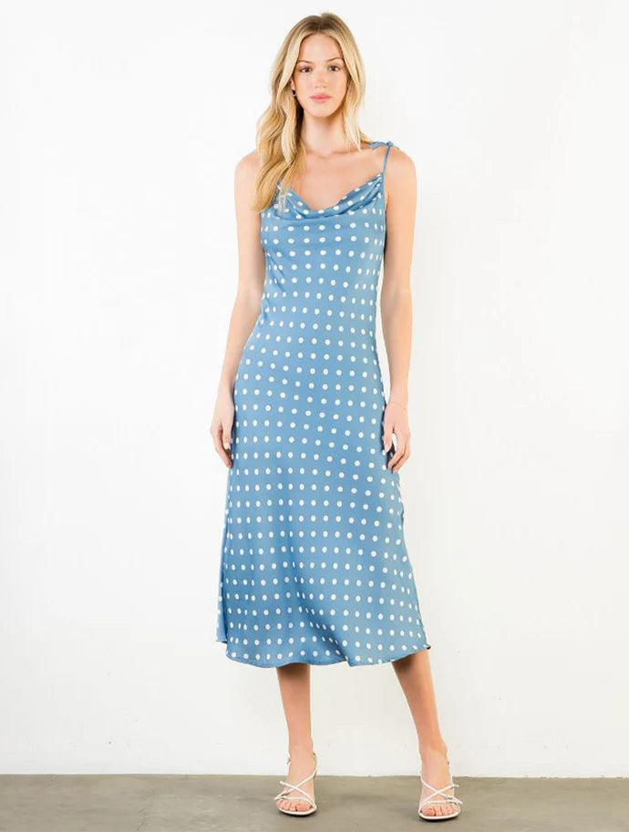 TIE STRAPS POLKA DOT MIDI DRESS