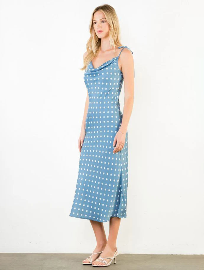 TIE STRAPS POLKA DOT MIDI DRESS