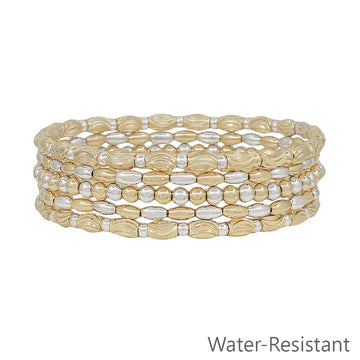 Beaded and Textured Oval Set of 5 Stretch Bracelets