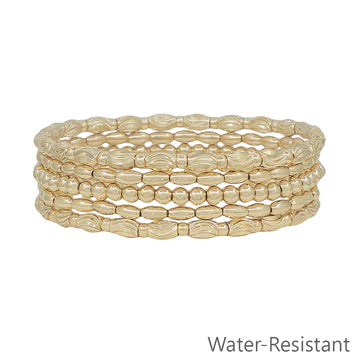 Beaded and Textured Oval Set of 5 Stretch Bracelets