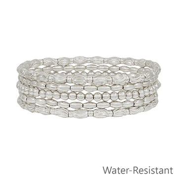 Beaded and Textured Oval Set of 5 Stretch Bracelets