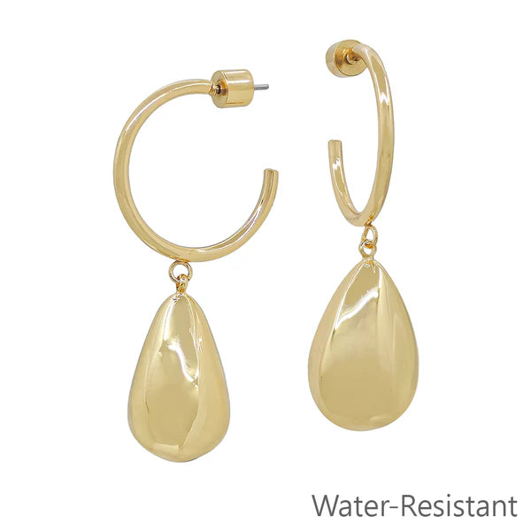Water Resistant 1" Hoop Teardrop Earring