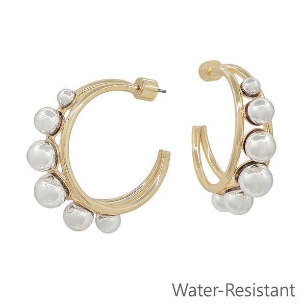 1" Gold Hoop Earring with Graduated Beaded Ball