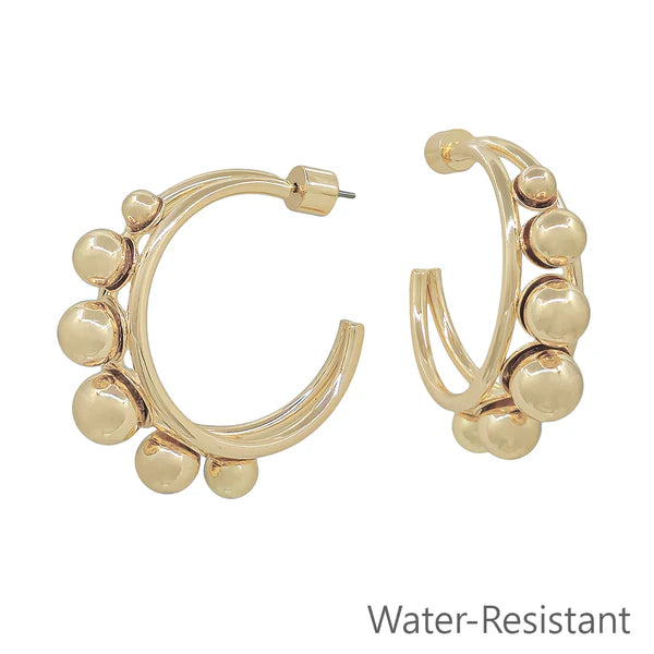 1" Gold Hoop Earring with Graduated Beaded Ball