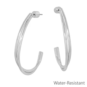 Water Resistant Gold Twisted Teardrop Open Hoop 1.5" Earring