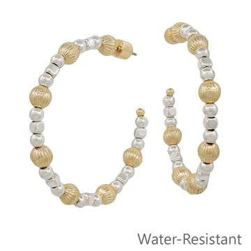 Water Resistant Graduated Beaded 2" Hoop Earring
