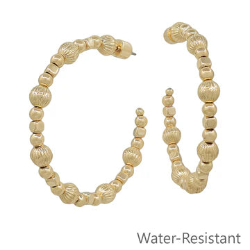 Water Resistant Graduated Beaded 2" Hoop Earring