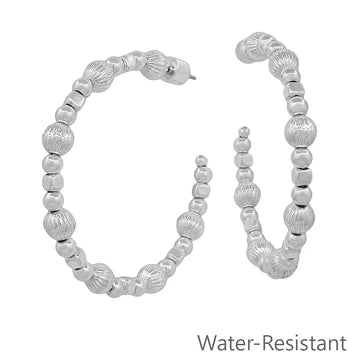 Water Resistant Graduated Beaded 2" Hoop Earring