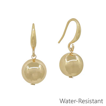 Water Resistant Fishhook with 14mm Gold Beaded 1" Earring