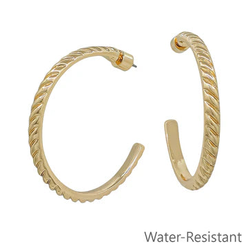 Water Resistant Twisted Textured 2" Hoop Earring