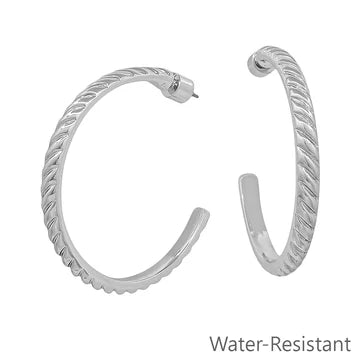 Water Resistant Twisted Textured 2" Hoop Earring