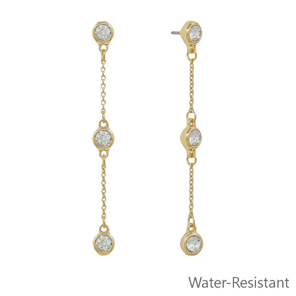 CLEAR CRYSTAL AND GOLD CHAIN 2" DROP EARRINGS