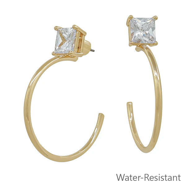 SQUARE STONE STUD GOLD HOOP