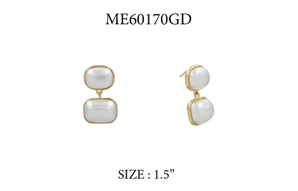 RECTANGLE DOUBLE PEARL 1.5" EARRINGS
