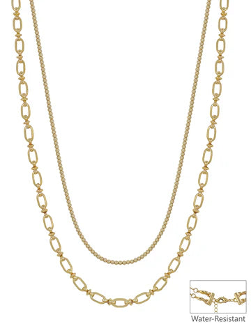 2MM Beaded and Chain Layered 16"-18" Necklace