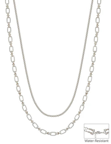 2MM Beaded and Chain Layered 16"-18" Necklace