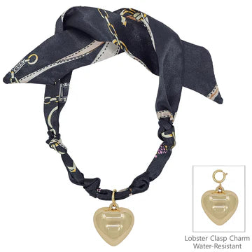Knotted Scarf Necklace with Hammered 1" Puffy Heart Charm